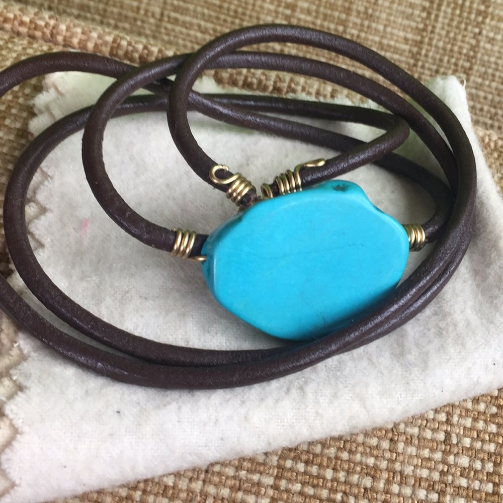 Brown Leather Turquoise Wrap Beacelet